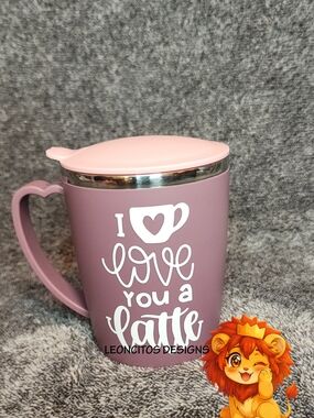 Pink Latte Travel Mug with Lid - "I Love You a Latte"